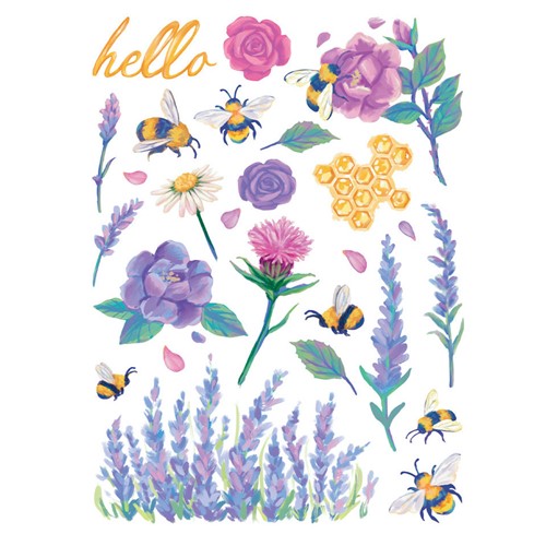 Simon Says Stamp! Hero Arts BEES AND FLORALS Rub On Transfer Sheet RT100