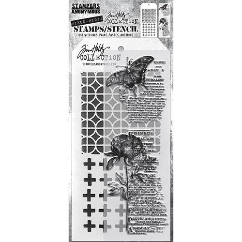 Tim Holtz Clear Stamps and Stencil BOTANIC COLLAGE THMM160