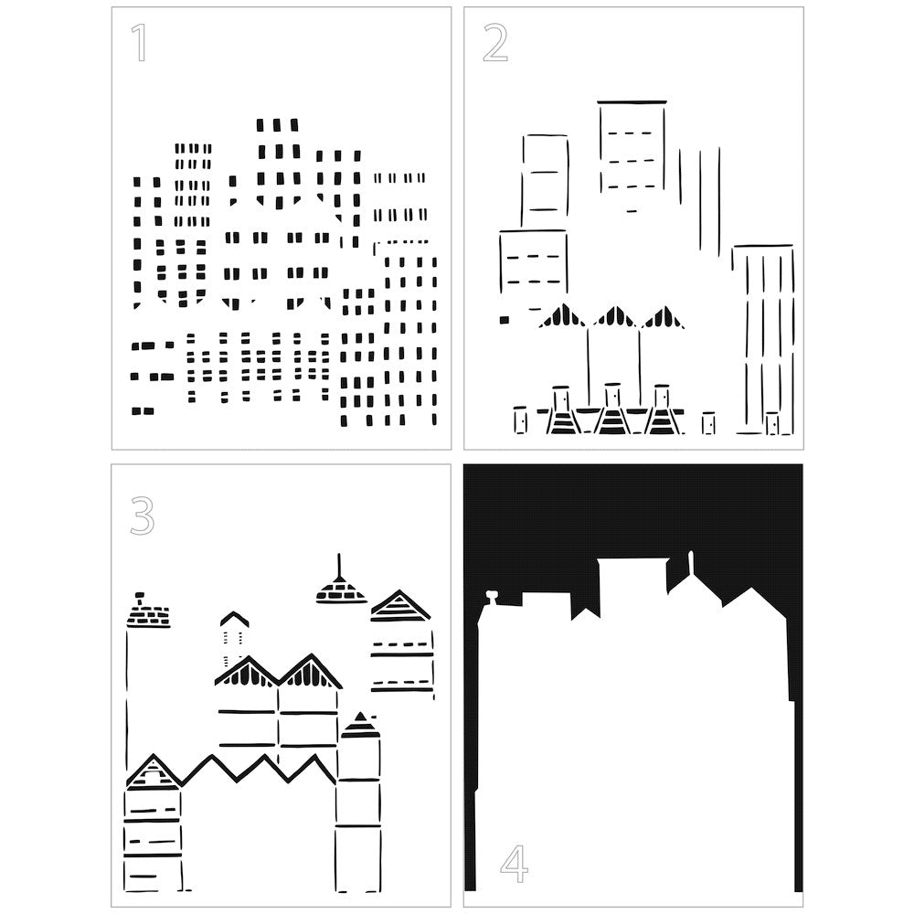 The Crafter's Workshop A2 LAYERED CITYSCAPE BUILDINGS Stencil tcw6016
