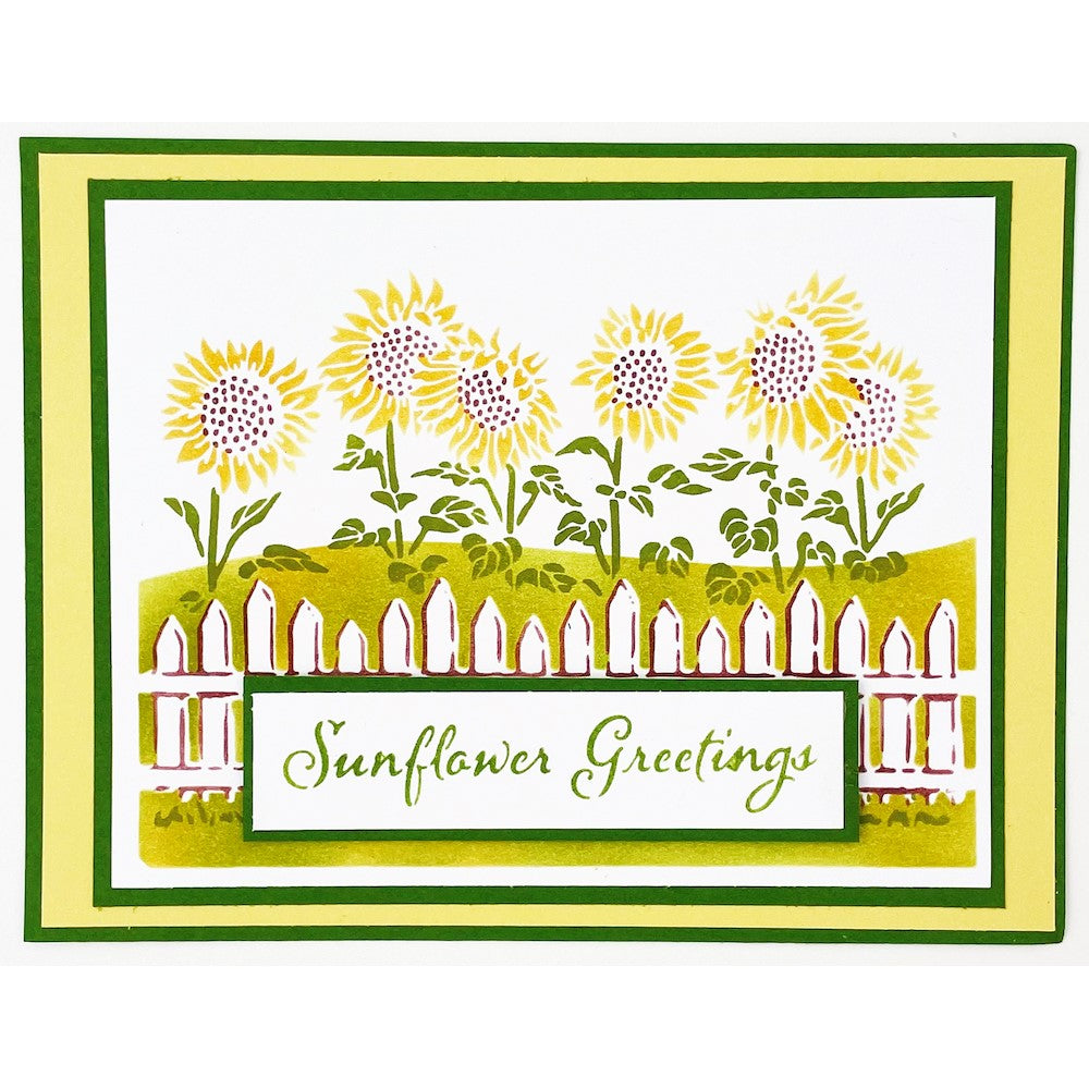 The Crafter's Workshop A2 LAYERED FENCED SUNFLOWERS Stencil tcw6019 greetings