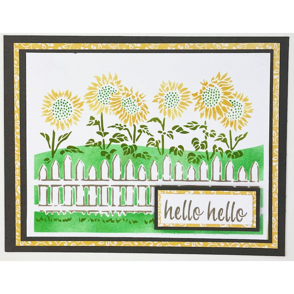 The Crafter's Workshop A2 LAYERED FENCED SUNFLOWERS Stencil tcw6019 hello hello