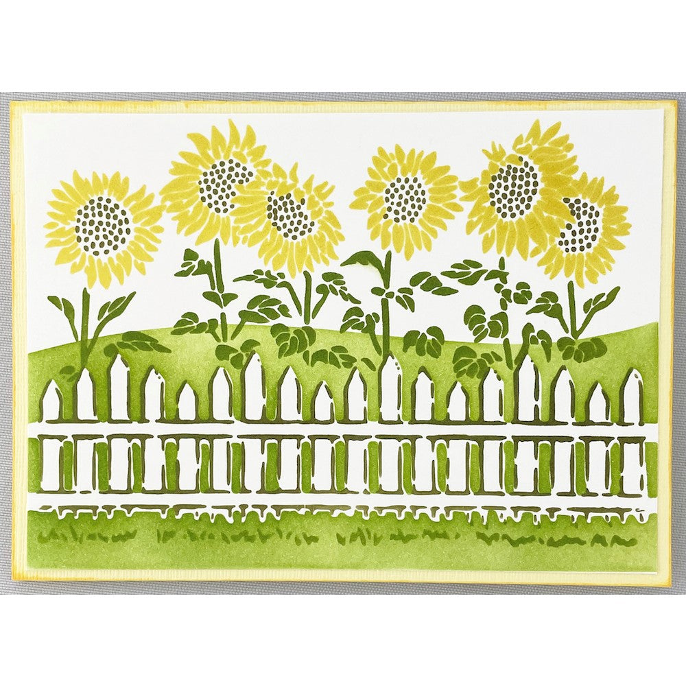 The Crafter's Workshop A2 LAYERED FENCED SUNFLOWERS Stencil tcw6019 fence