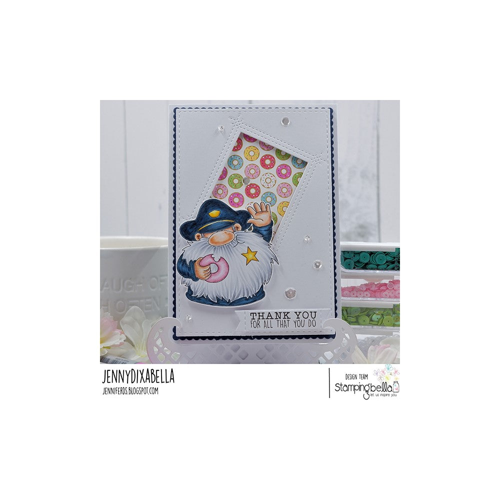 Stamping Bella GNOME POLICE OFFICER Cling Stamp eb1203 donuts