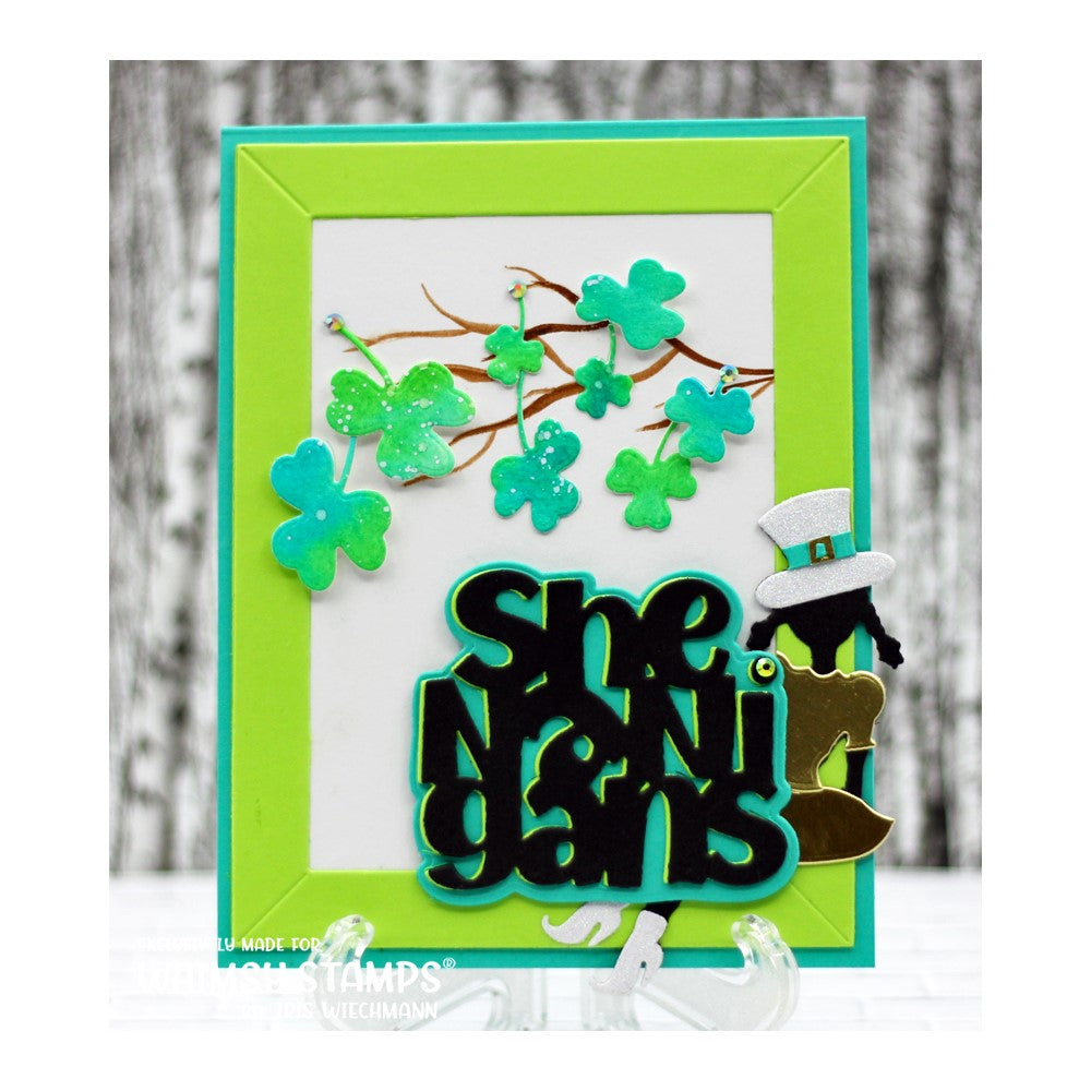 Whimsy Stamps SHENANIGANS WORD Dies WSD433a green clover
