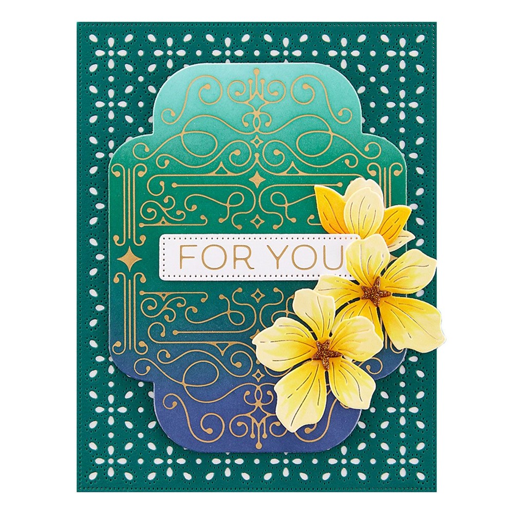 GLP-370 Spellbinders FOUR PETAL SCROLL LABEL Hot Foil Plate and Die Set for you