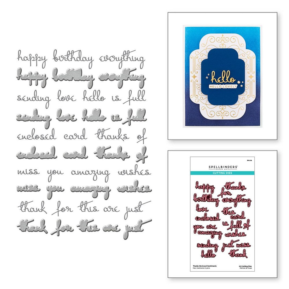 S6-208 Spellbinders THANKS ENCLOSED SENTIMENTS Etched Dies detail