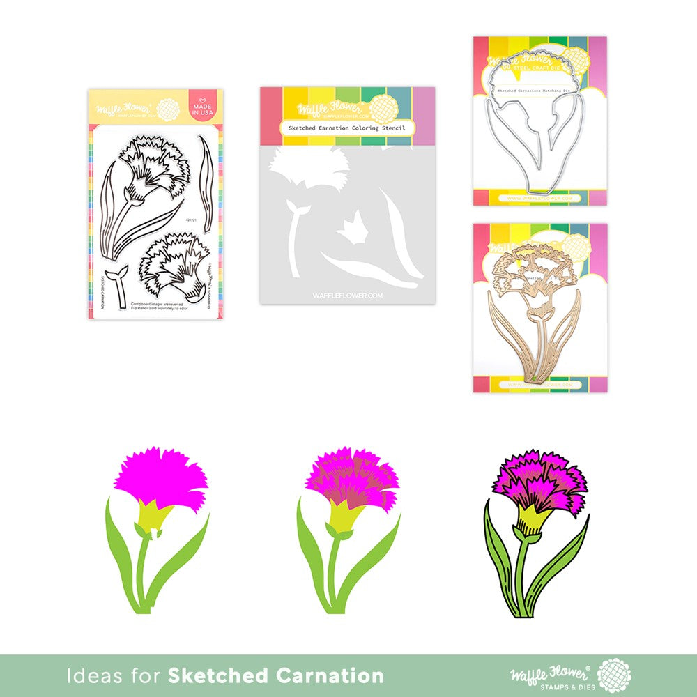 Waffle Flower SKETCHED CARNATION Coloring Stencil 421223 layers