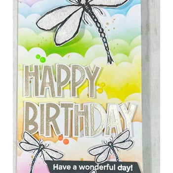 Julie Hickey Designs HAZEL'S DRAGONFLY Clear Stamps DS-HE-1032 happy birthday