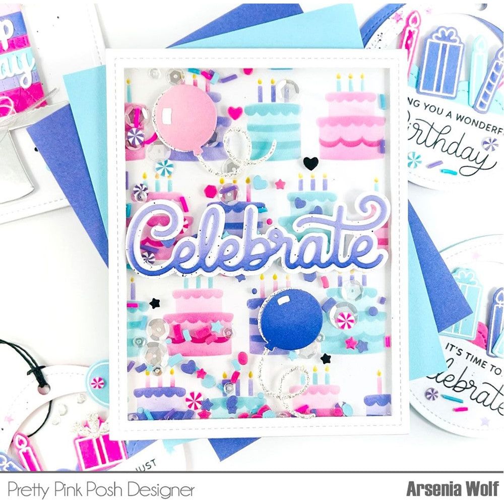 Pretty Pink Posh LAYERED BIRTHDAY CAKE Stencils balloons