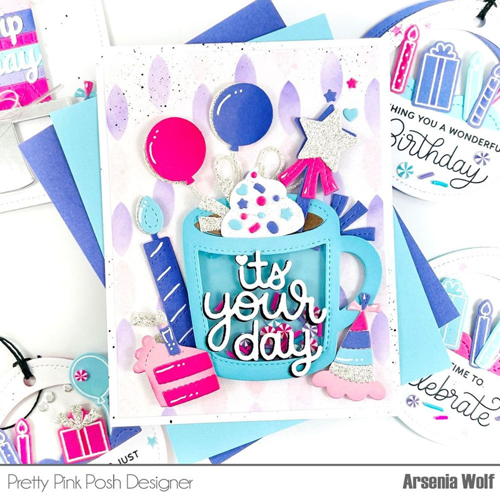 Pretty Pink Posh BIRTHDAY MUG ADDITIONS Dies balloons