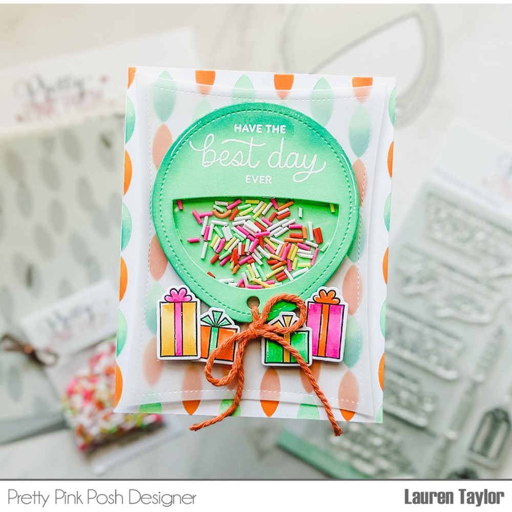 Pretty Pink Posh BIRTHDAY SENTIMENTS Clear Stamps shaker