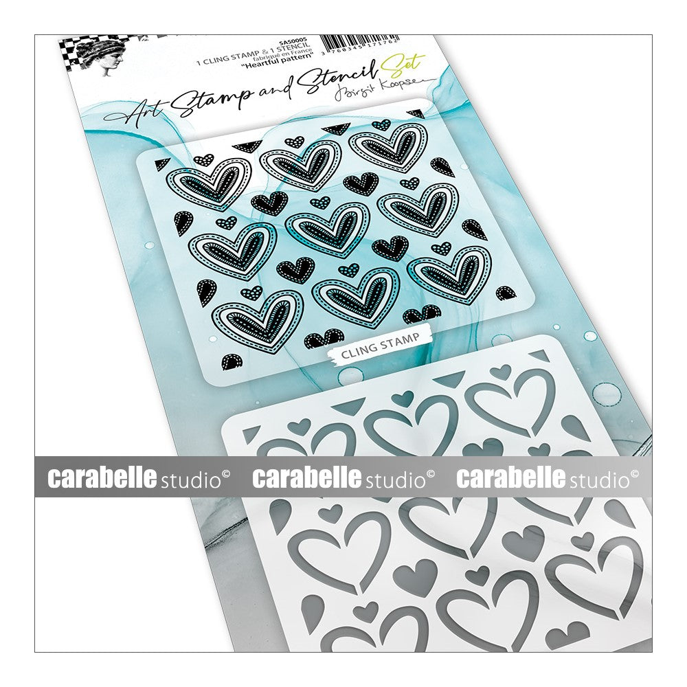 Carabelle Studio HEARTFUL PATTERN Stamp and Stencil Set sas0005