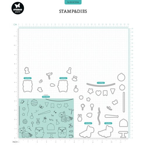 Studio Light Tea Party Sweet Stories Stamp and Die Set slssscd56 sizes