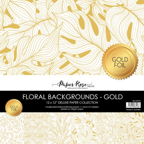Paper Rose Floral Backgrounds Gold Foil 12x12 Paper 29197