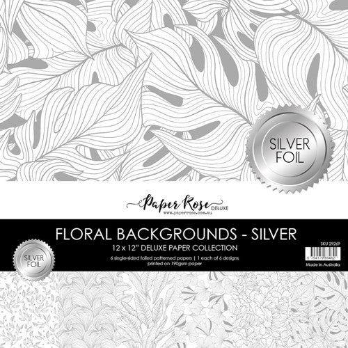 Paper Rose Floral Backgrounds Silver Foil 12x12 Paper 29269