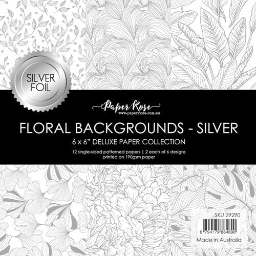 Paper Rose Floral Backgrounds Silver Foil 6x6 Paper pack