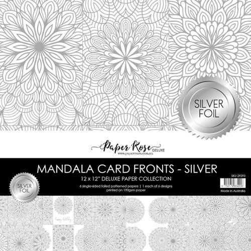 Paper Rose Mandala Card Fronts Silver Foil 12x12 Paper 29293