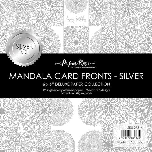 Paper Rose Mandala Card Fronts Silver Foil 6x6 Paper 29314