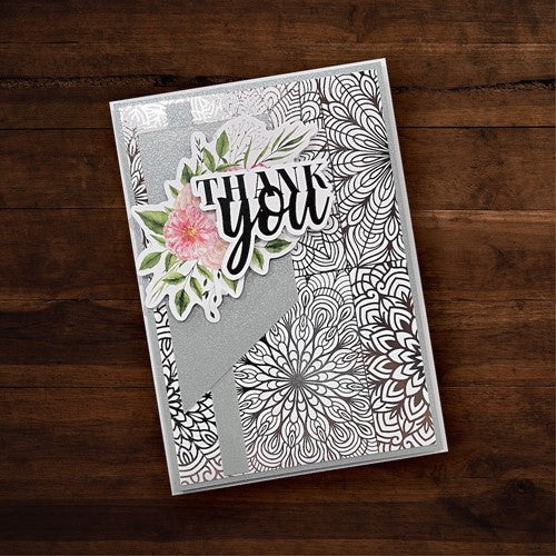 Paper Rose Mandala Card Fronts Silver Foil 6x6 Paper 29314 thank you