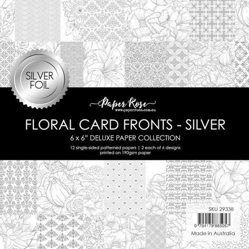 Paper Rose Floral Card Fronts Silver Foil 6x6 Paper 29338