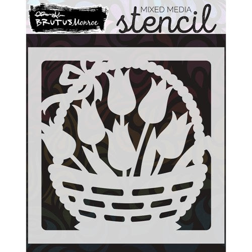 Brutus Monroe Tulip Basket 6x6 Stencil bru3037