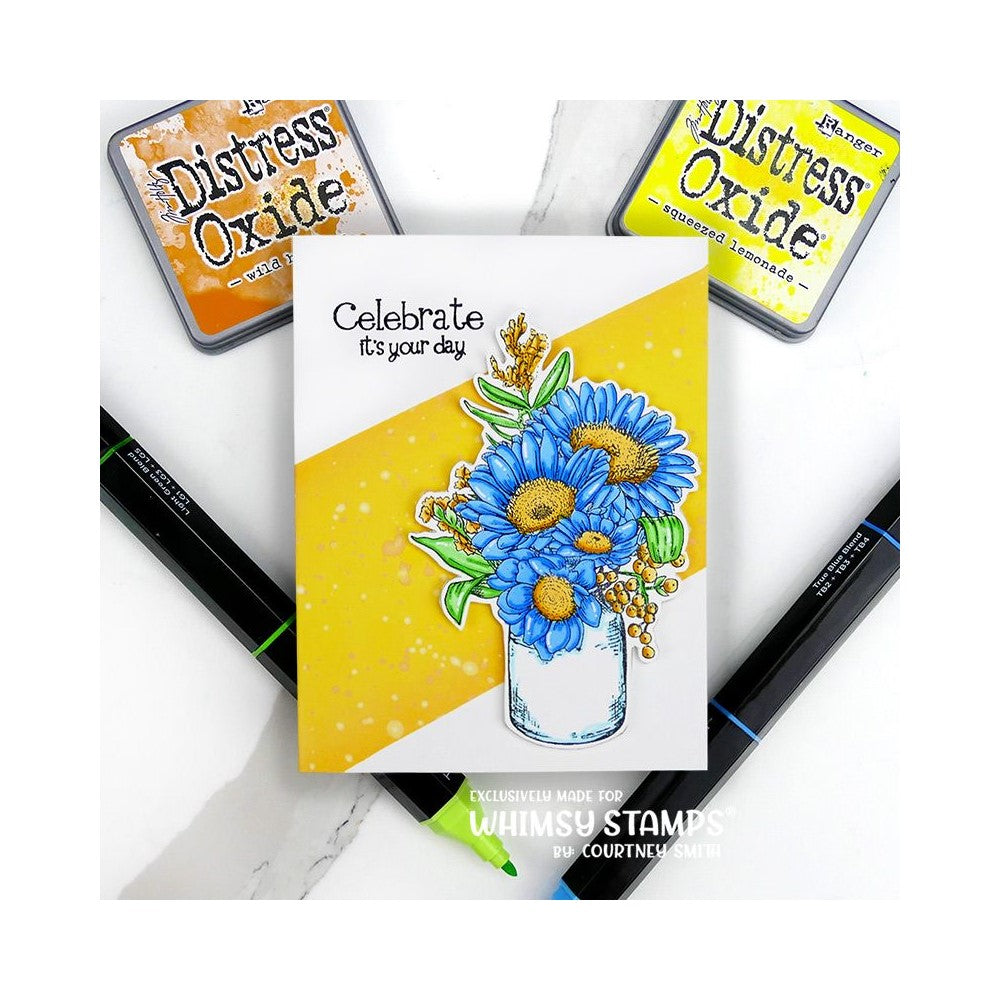 Whimsy Stamps Gerbera Daisies Vase Cling Stamp CWSD445 Celebrate