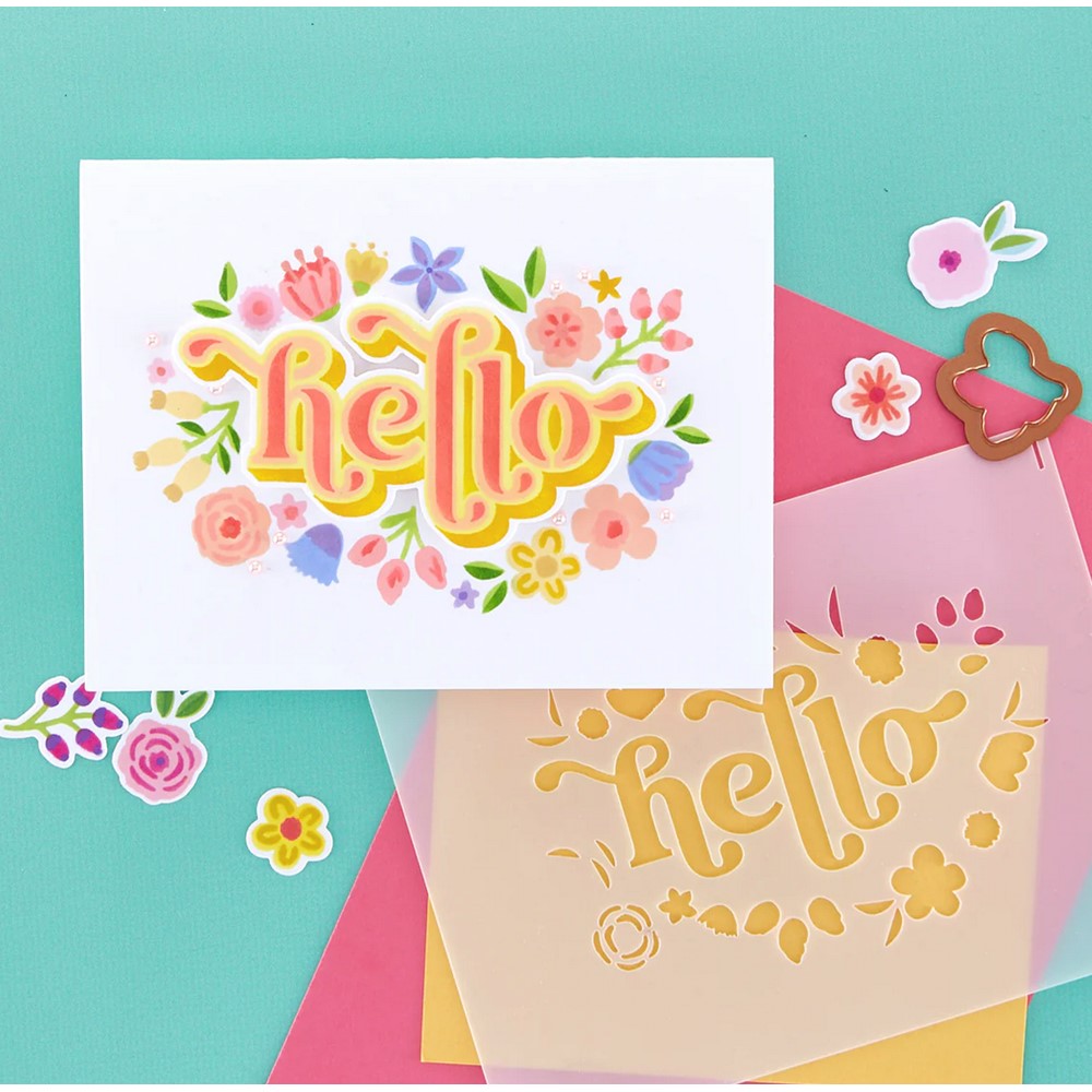 STN-052 Spellbinders Layered Floral Hello Stencils blooms