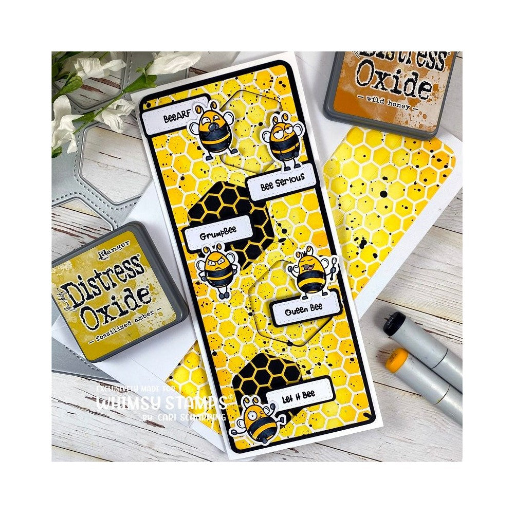 Whimsy Stamps Bizzy Bees 2 Clear Stamps CWSD446 honey comb