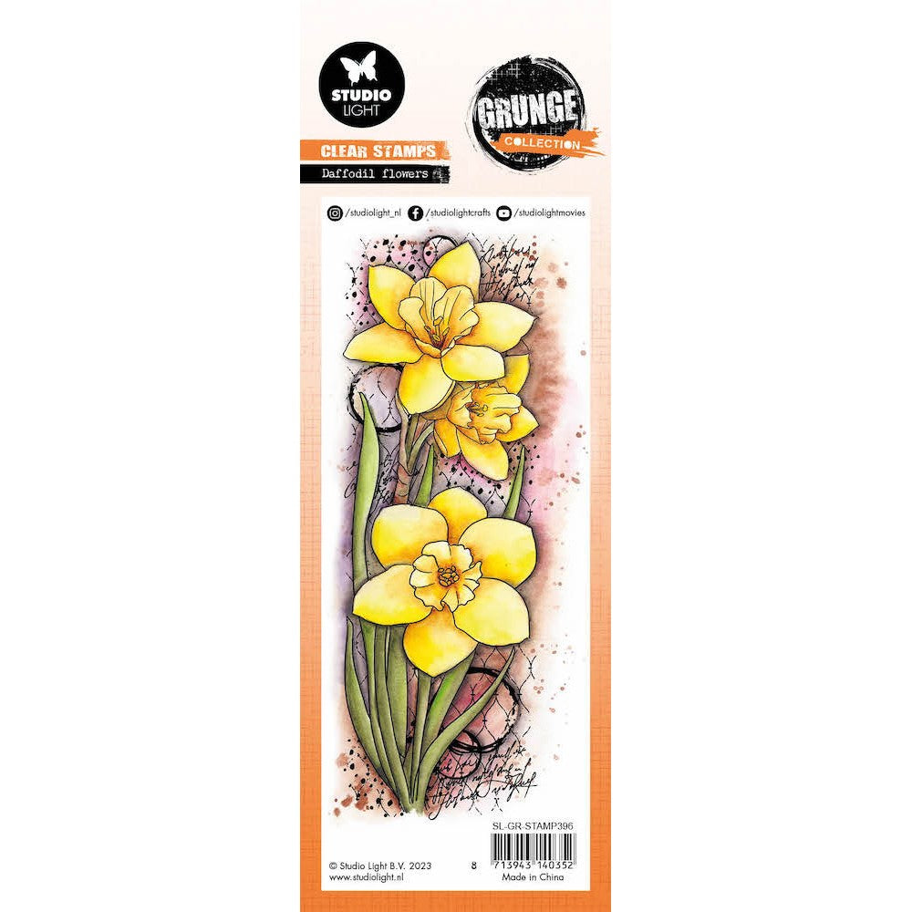 Studio Light Daffodil Flowers Clear Stamp Grunge Collection slgrstamp396 color detail