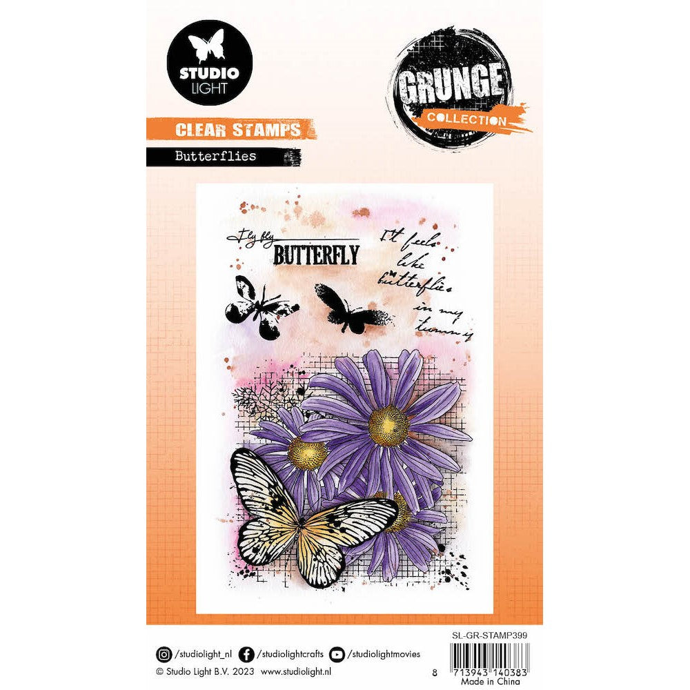 Studio Light Butterflies Clear Stamps Grunge Collection slgrstamp399 detail