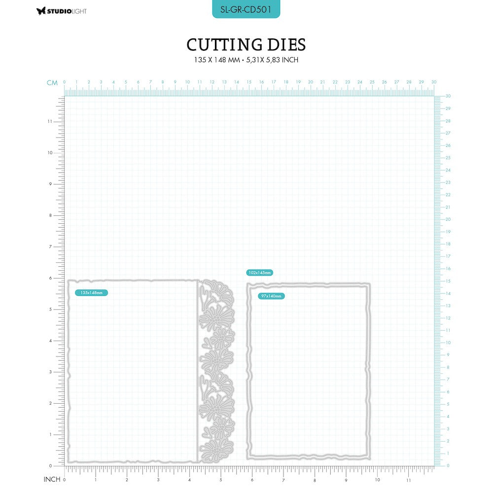 Studio Light Floral Card Dies Grunge Collection slgrcd501 measurements