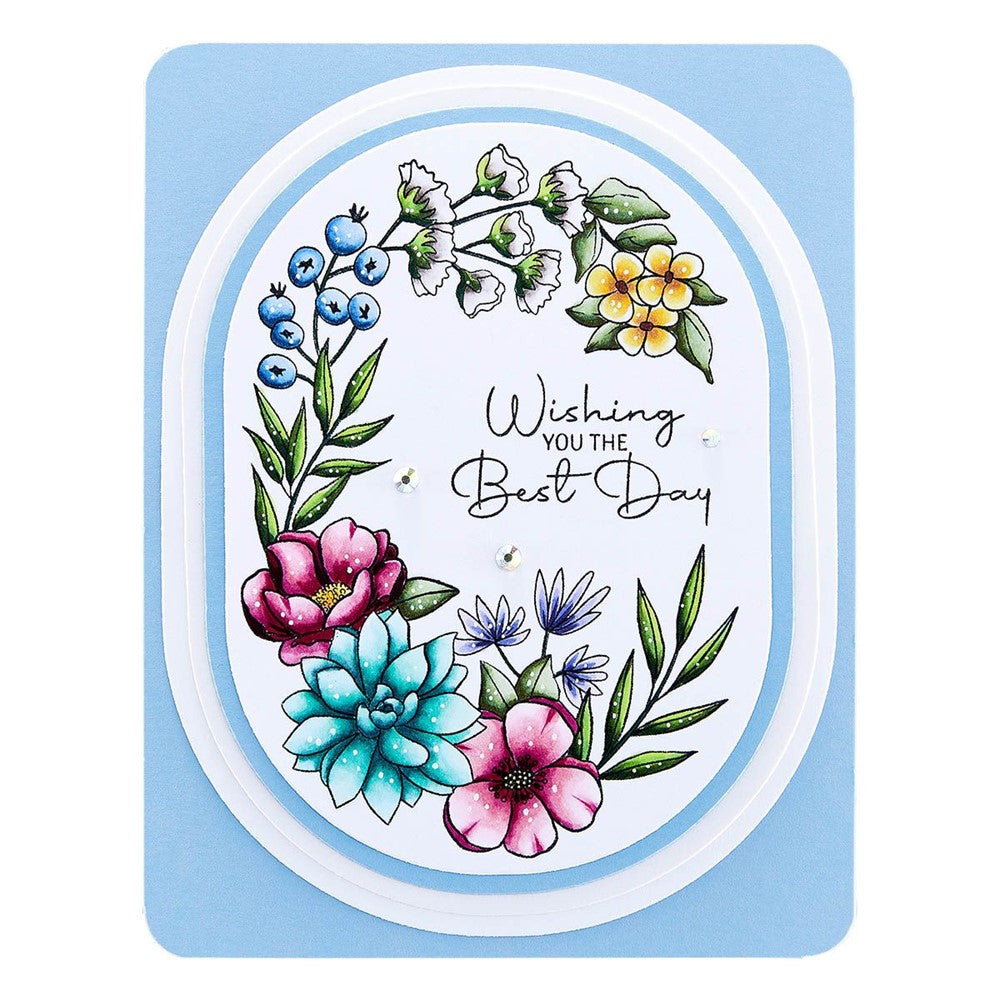 STP-180 Spellbinders Stylish Oval Birthday Wishes Clear Stamps best day