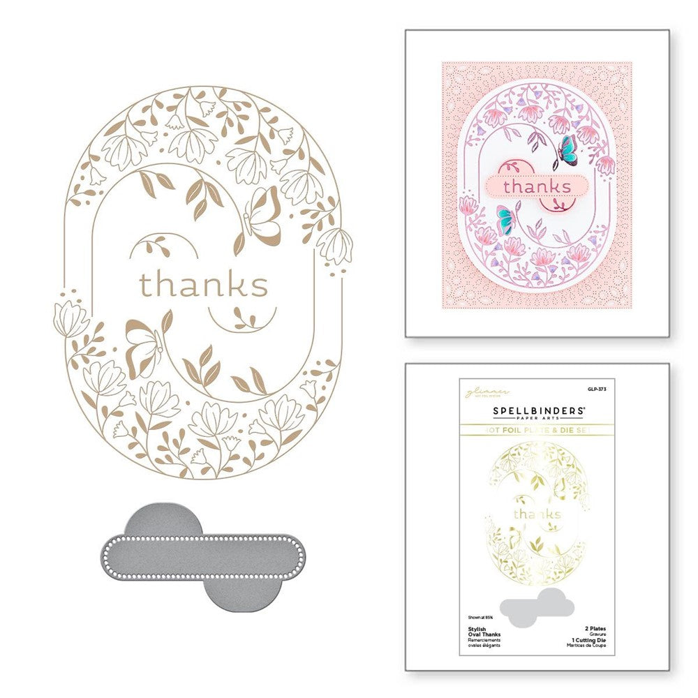 GLP-373 Spellbinders Stylish Ovals Thanks Glimmer Hot Foil Plate and Die Set example and detail