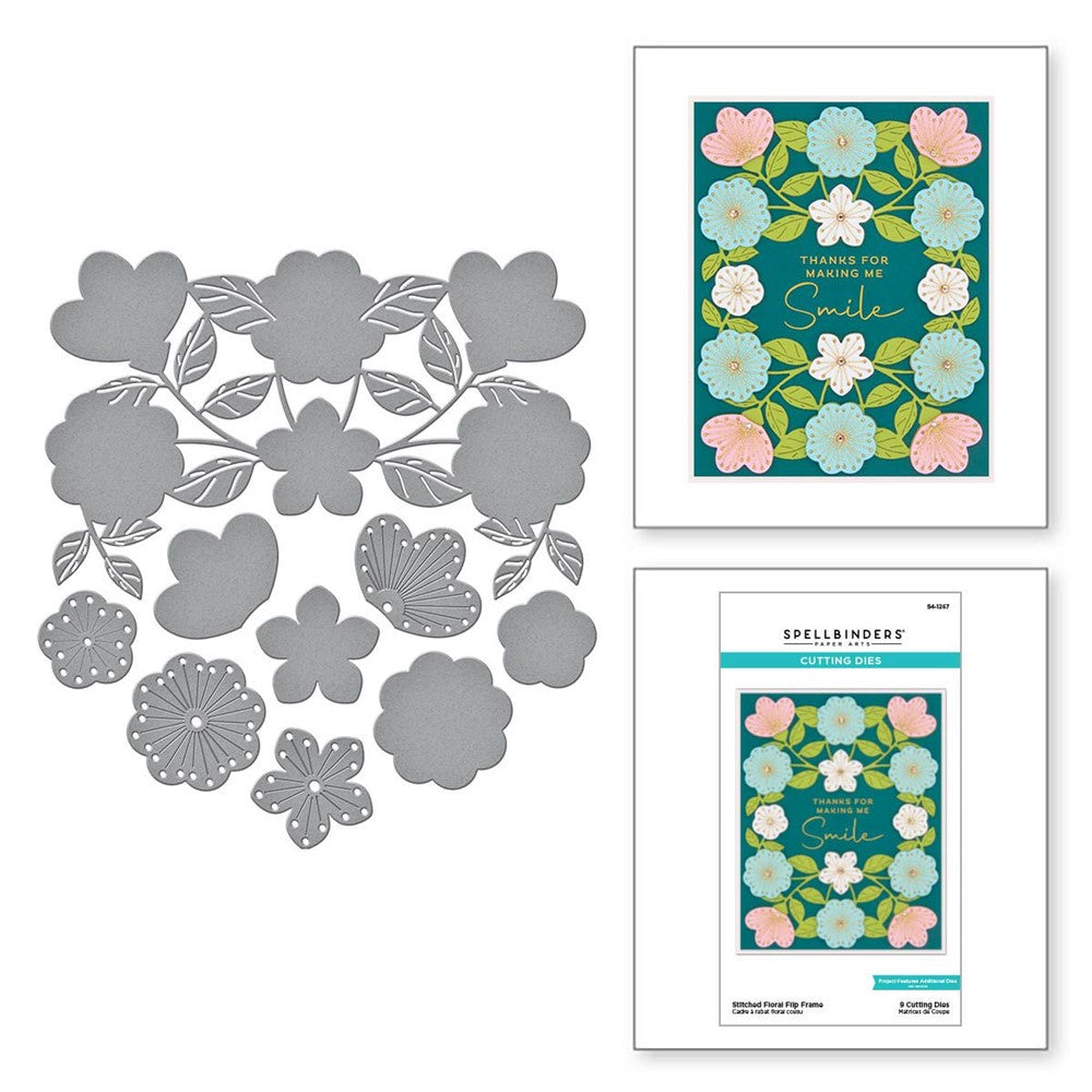 S4-1267 Spellbinders Stitched Floral Flip Frame Etched Dies details and example