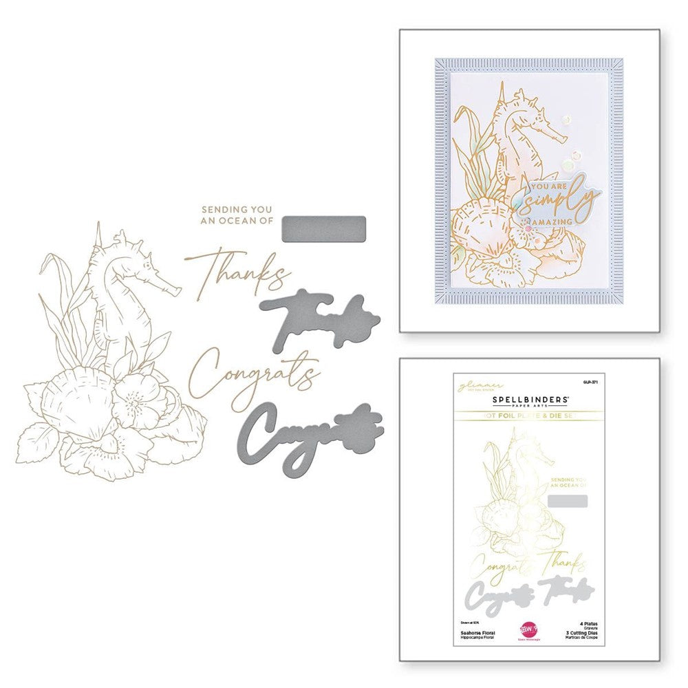 GLP-371 Spellbinders Seahorse Floral Glimmer Hot Foil Plate and Die Set detail and example