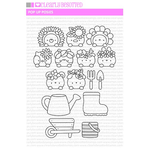 Clearly Besotted Pop Up Line Posies Clear Stamps
