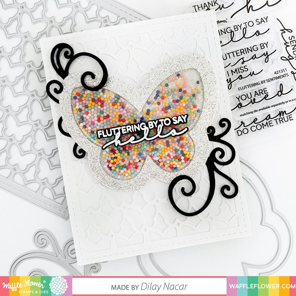 Waffle Flower Fluttering By Sentiments Clear Stamps 421311 shaker