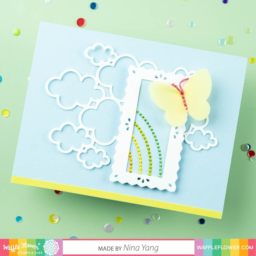 Waffle Flower Pinking Rectangle Frames Dies 421343 rainbow