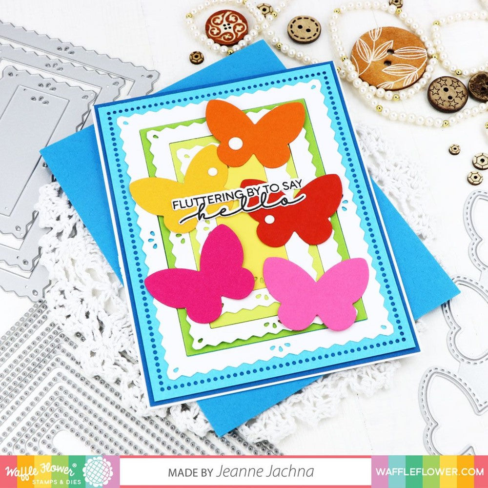 Waffle Flower Pinking Rectangle Frames Dies 421343 butterflies