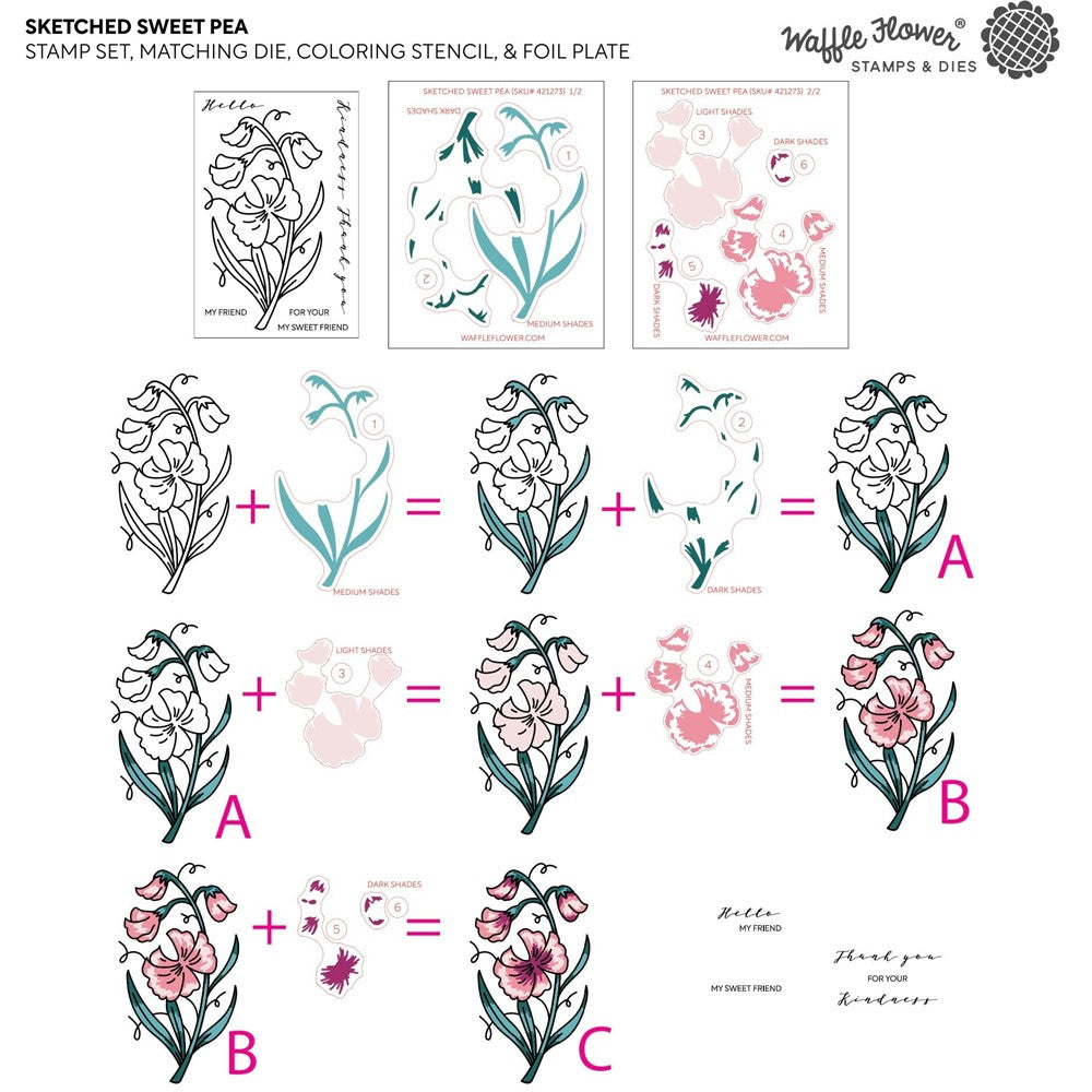 Waffle Flower Sketched Sweet Pea Hot Foil Plate 421274 layer detail