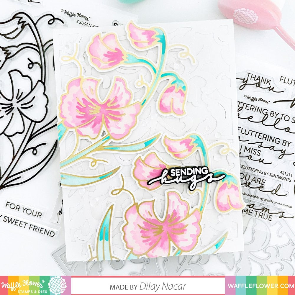 Waffle Flower Sketched Sweet Pea Hot Foil Plate 421274 sending hugs