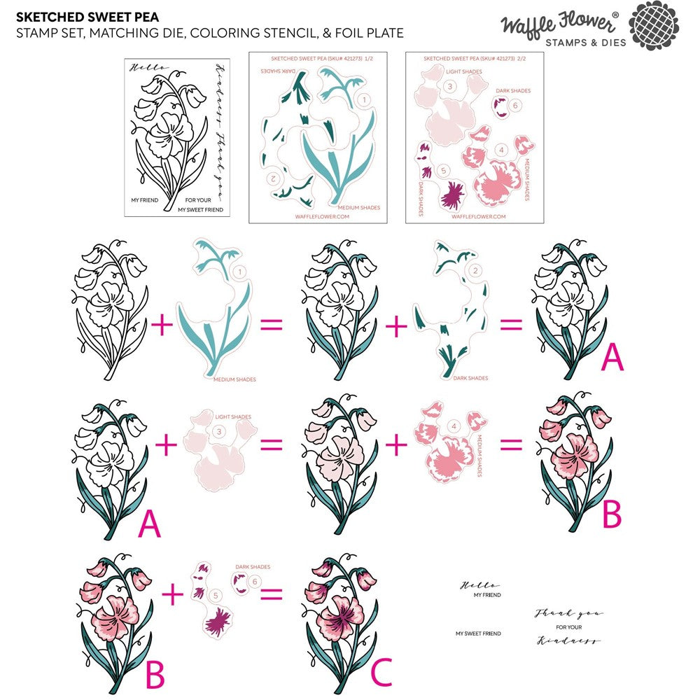 Waffle Flower Sketched Sweet Pea Clear Stamps 421271 layer detail