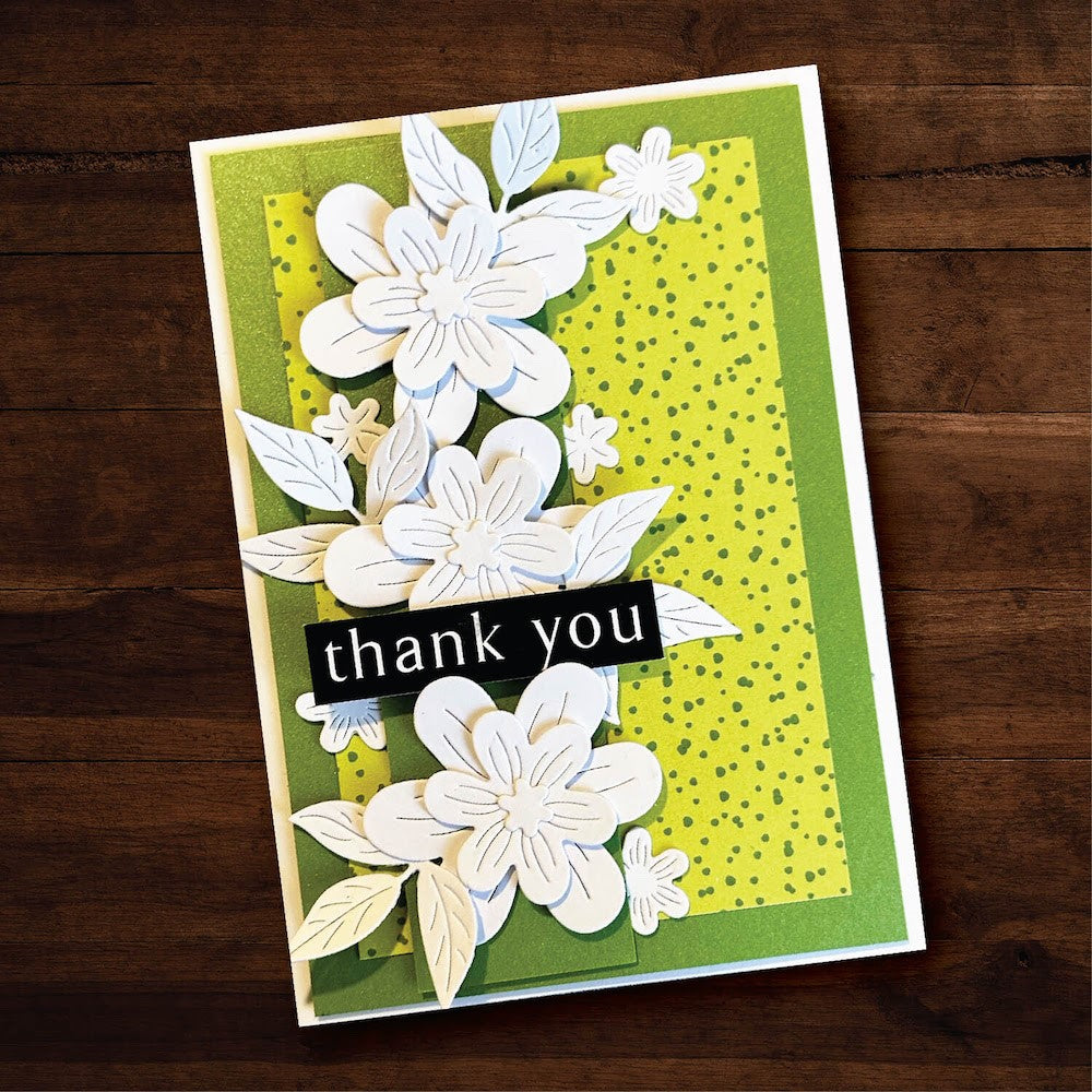 Paper Rose Blooming Blossoms Assorted Shimmer A5 Cardstock 29748 thank you