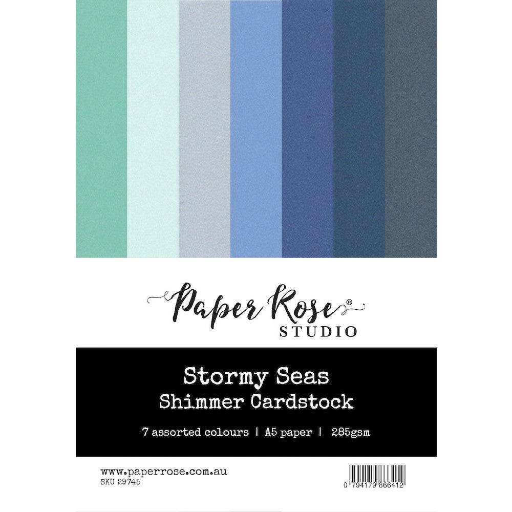 Paper Rose - A5 Shimmer Cardstock - Stormy Seas - Assorted