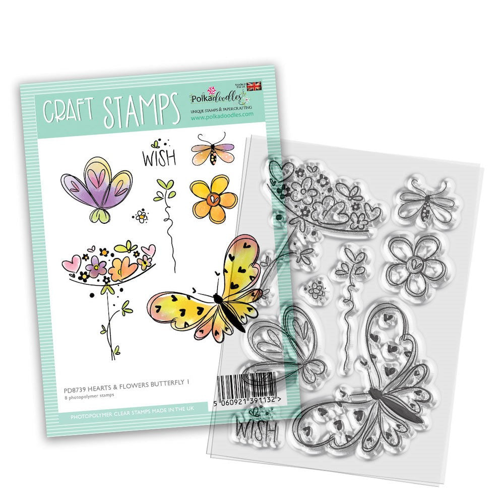 Polkadoodles Hearts and Flowers Butterfly 1 Clear Stamps pd8739