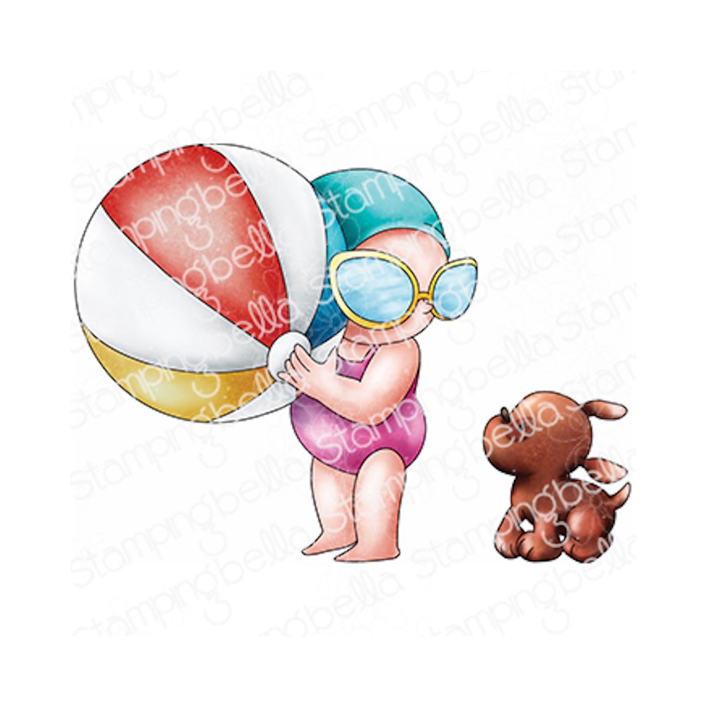 Stamping Bella Summer Bundle Girl With A Beach Ball and Puppy Cling Stamps eb1239