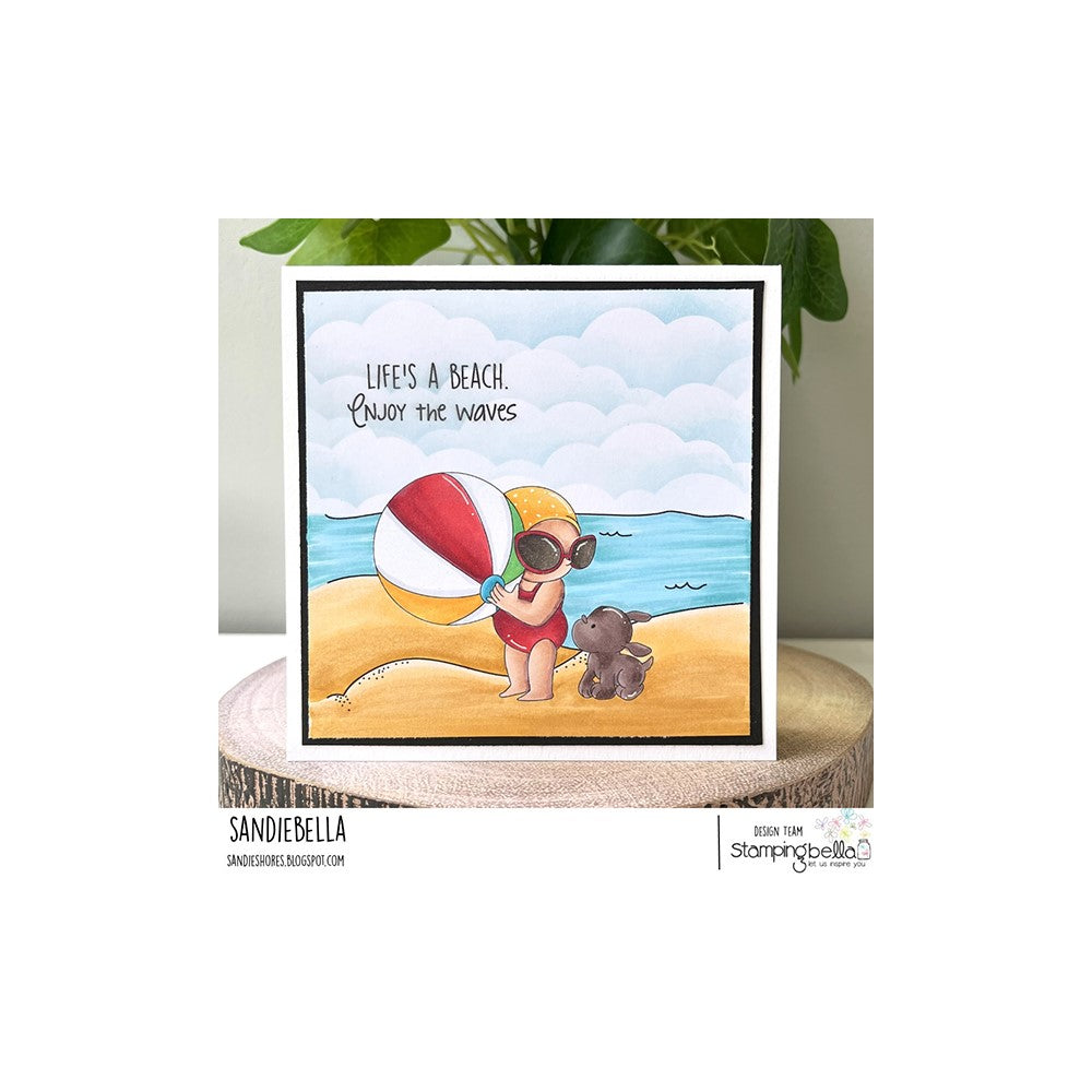 Stamping Bella Summer Bundle Girl With A Beach Ball and Puppy Cling Stamps eb1239 beach