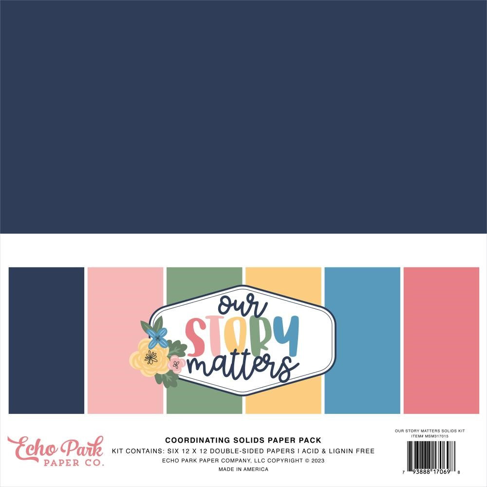 Echo Park Double-Sided Solid Cardstock 12x12 6/Pkg-Our Story matters, 6 Colors
