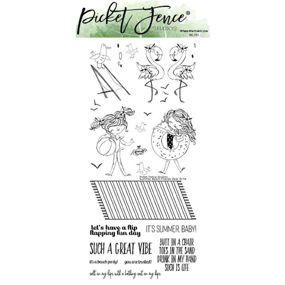 Picket Fence Studios Summer Beach Friends Dear Clear Stamps d114