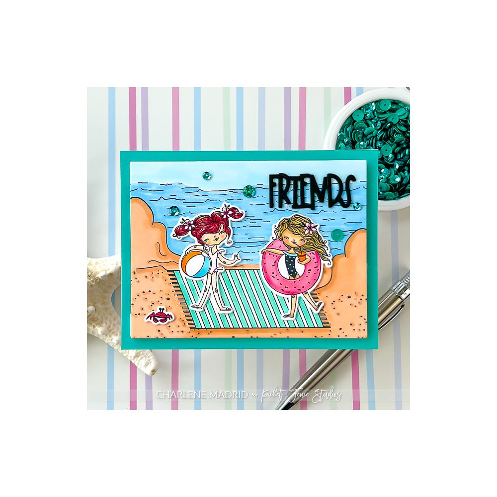 Picket Fence Studios Summer Beach Friends Dear Clear Stamps d114 friends